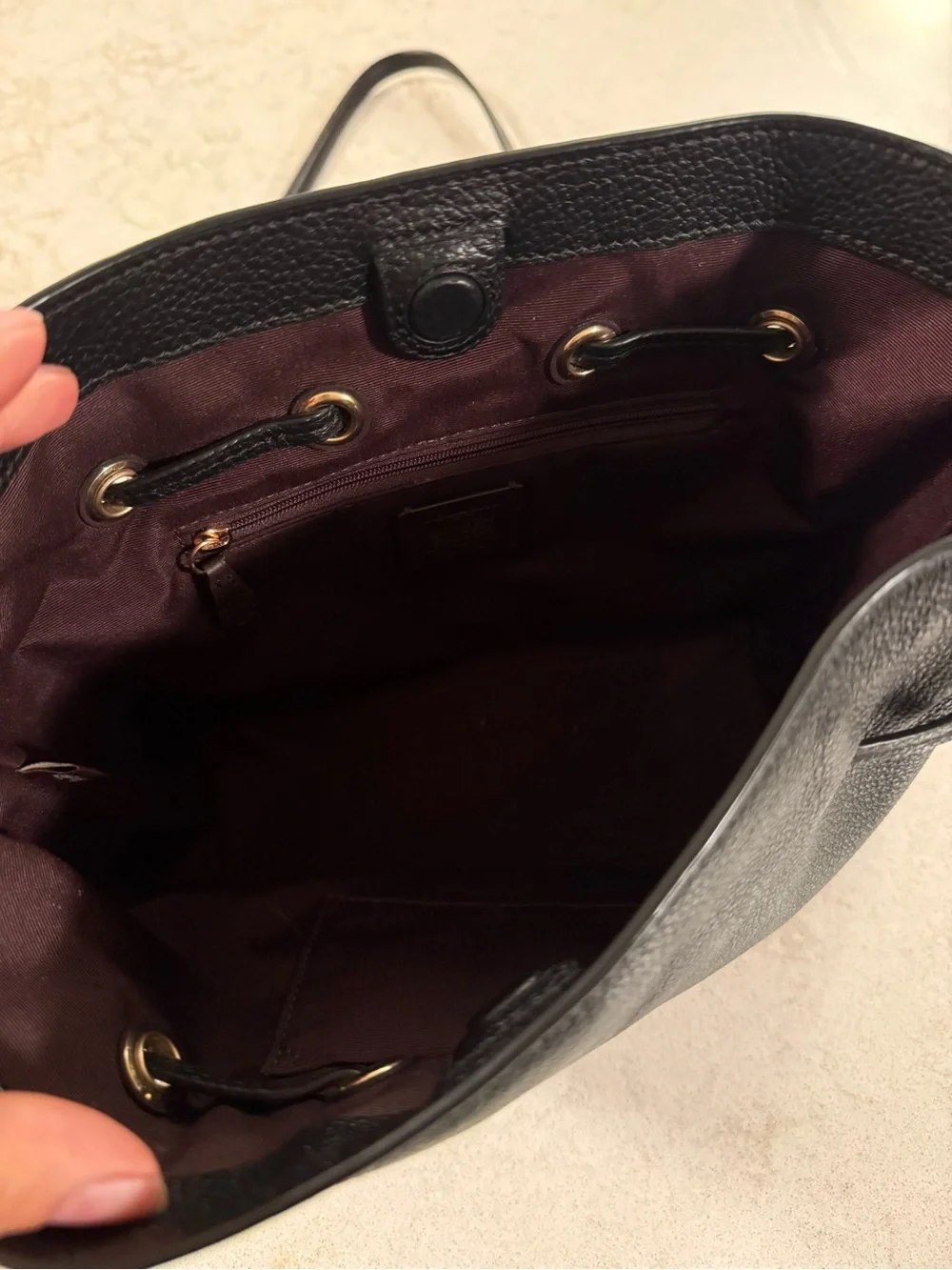 Coach Black Leather Drawstring Shoulder Bag Authentic